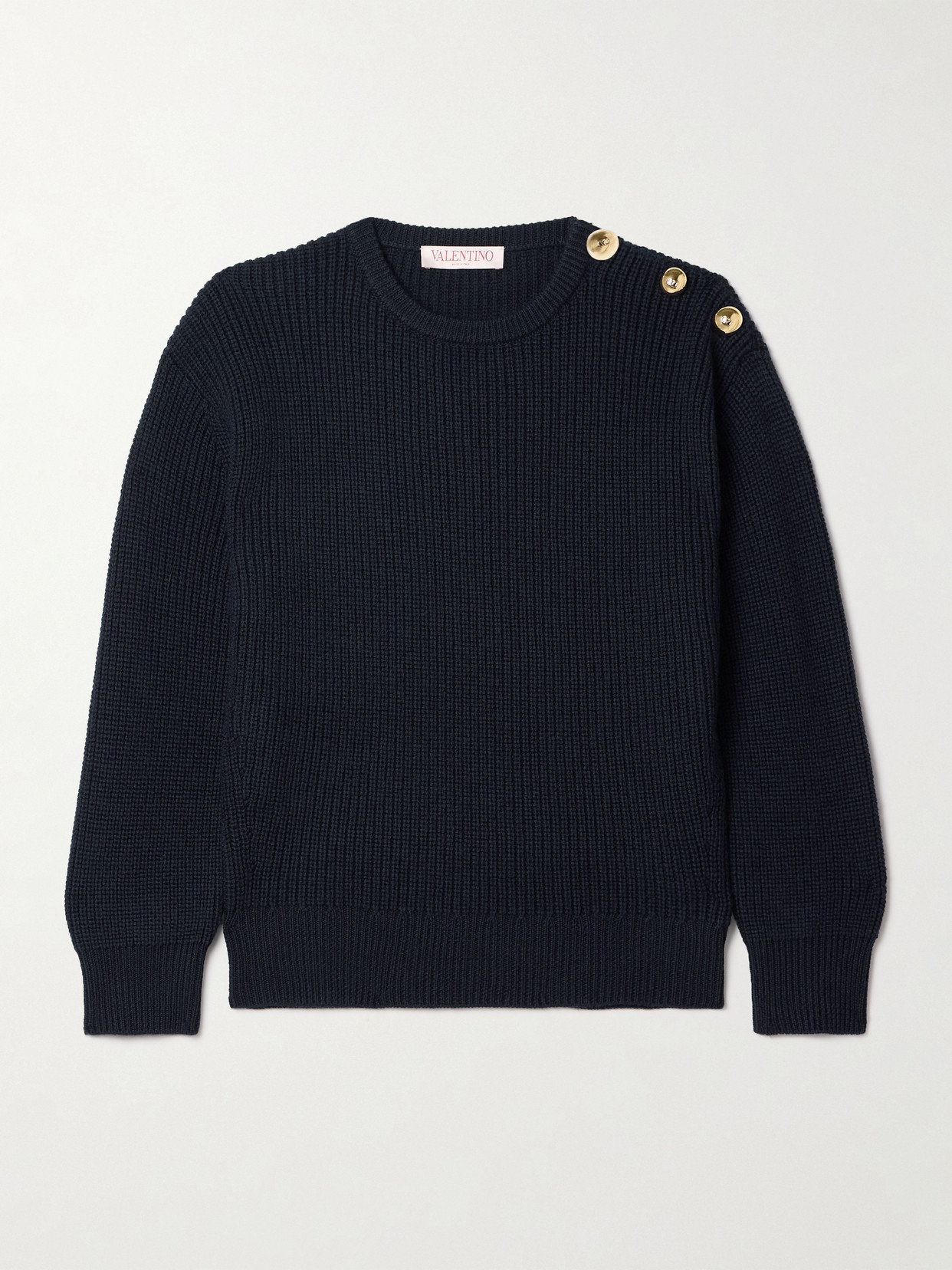 VALENTINO EMBELLISHED RIBBED WOOL SWEATER