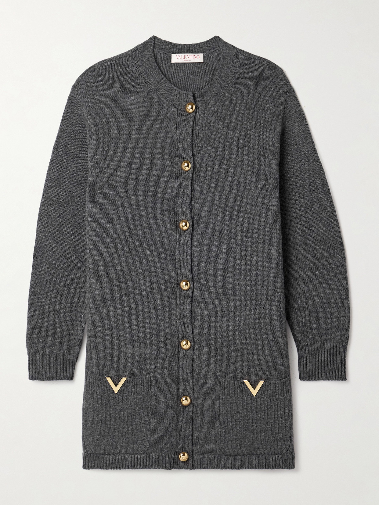 Valentino Embellished Wool Cardigan In Gray