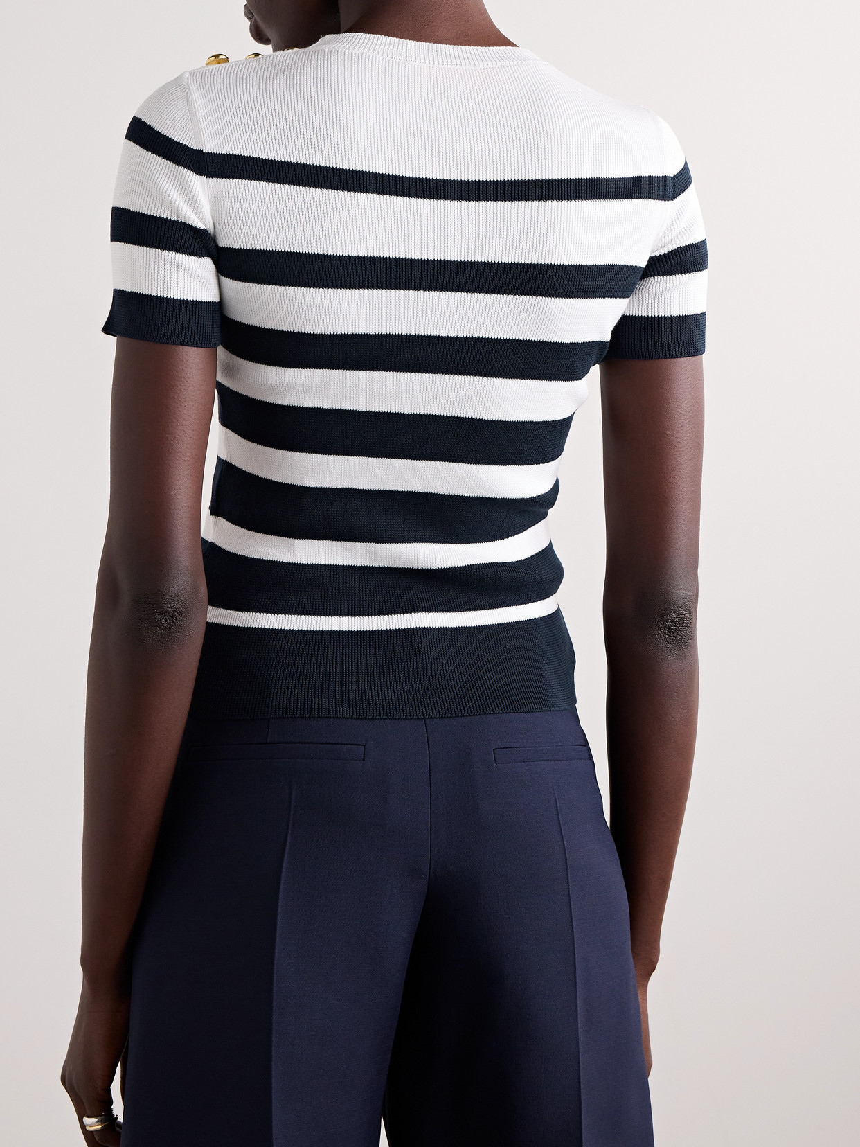 Garavani - Embellished Striped Ribbed Cotton Sweater