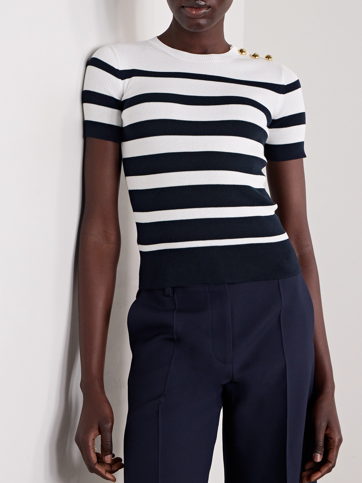 Garavani - Embellished Striped Ribbed Cotton Sweater