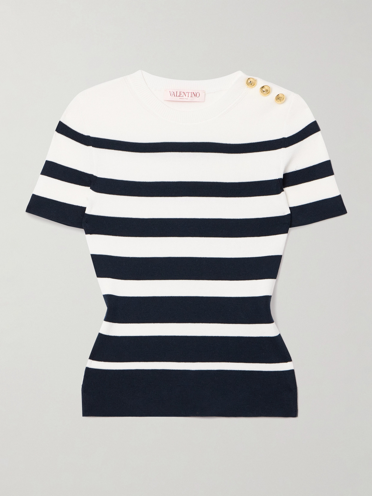 Valentino Garavani - Embellished Striped Ribbed Cotton Sweater - White
