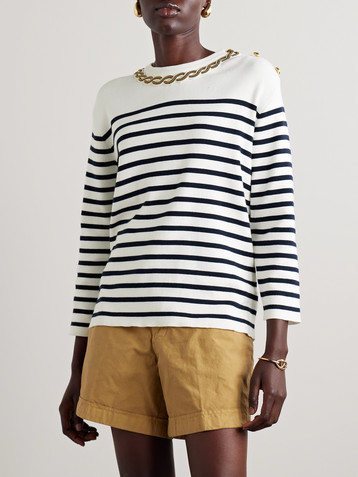 Valentino Garavani Embellished striped ribbed cotton sweater