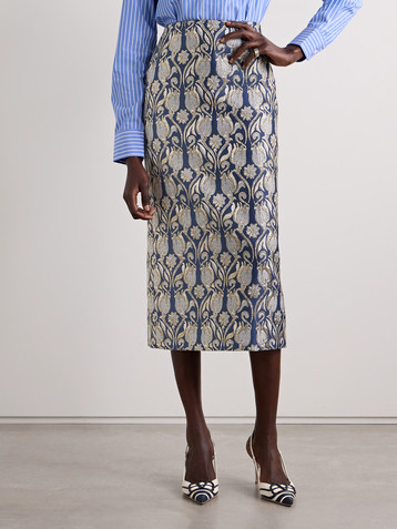 Valentino Garavani Metallic floral-brocade midi skirt