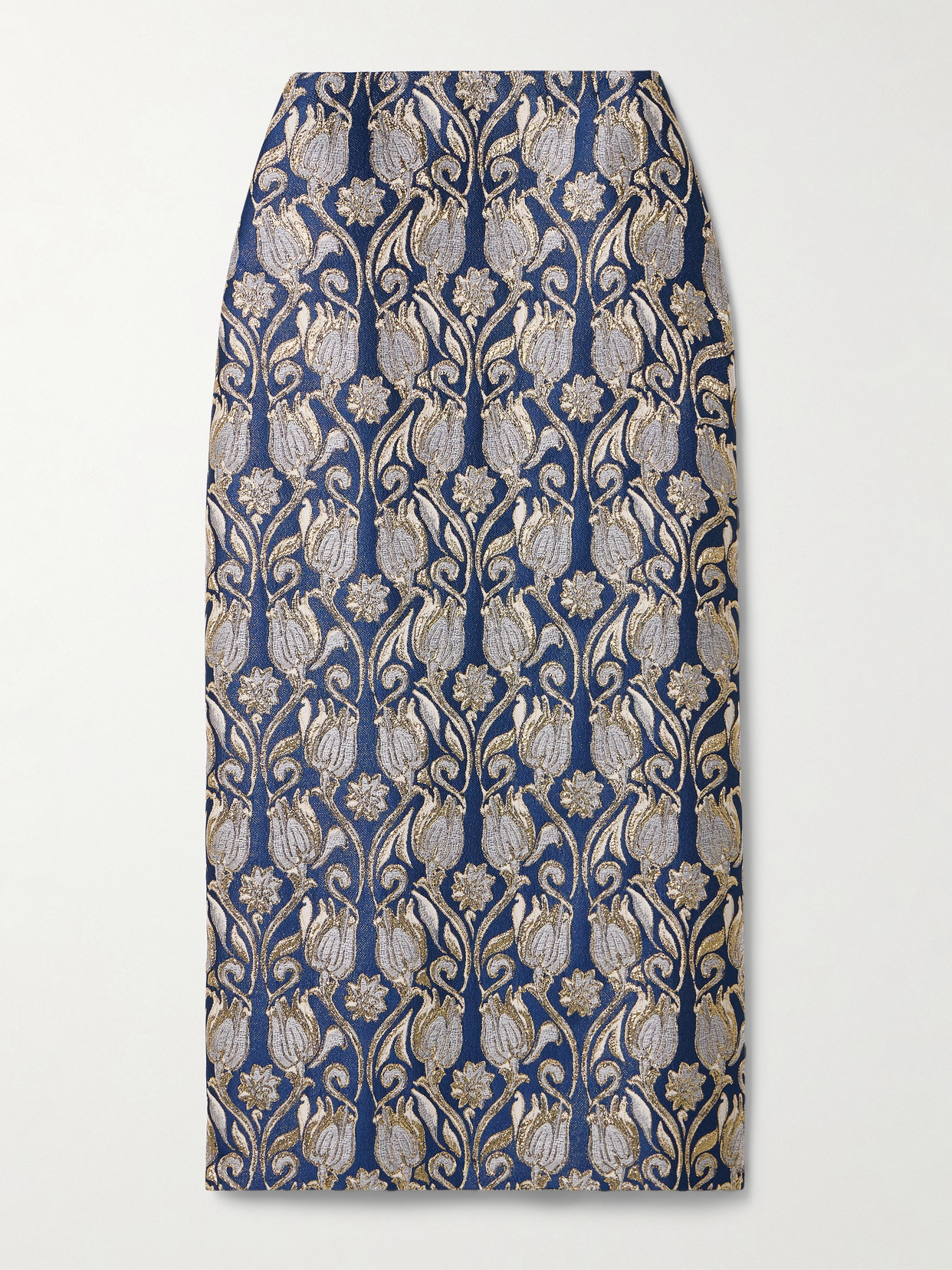 Valentino Floral Brocade-effect Skirt In Blue