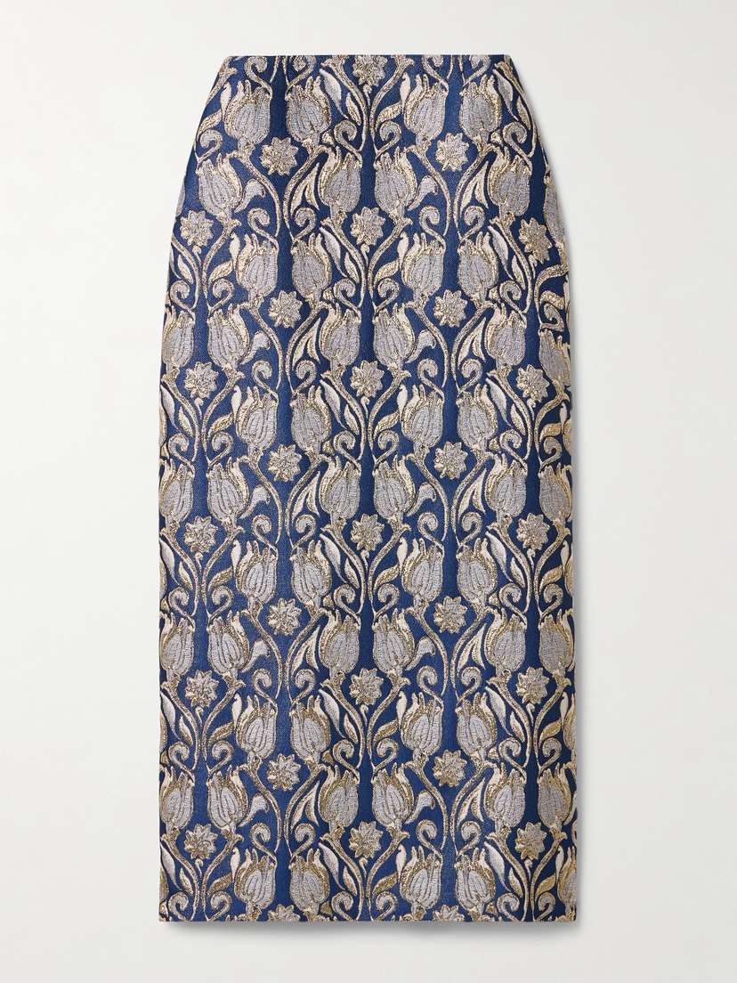 Valentino Garavani — Metallic floral-brocade midi skirt