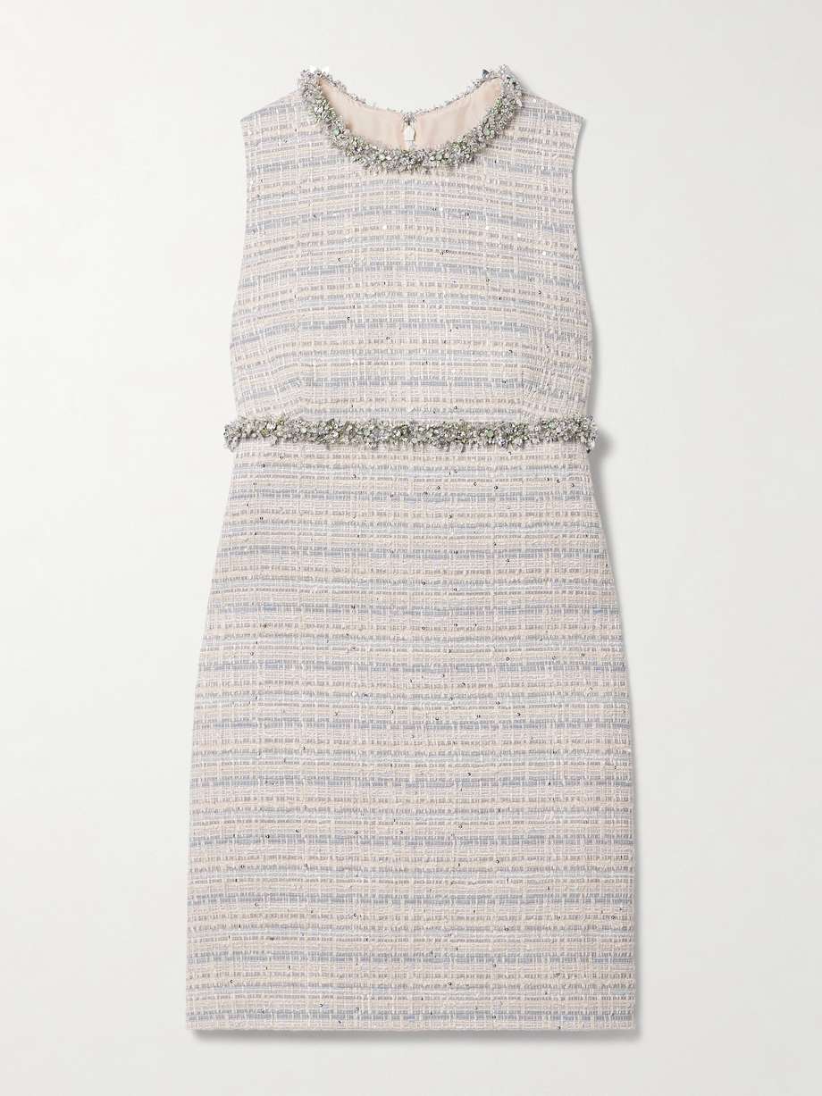 embellished cotton-blend tweed mini dress