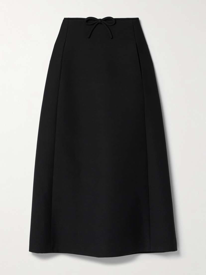 Valentino Garavani Bow-embellished Wool And Silk-blend Crepe Midi Skirt