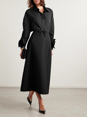 Valentino Garavani Bow-embellished wool and silk-blend crepe midi skirt