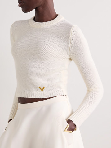 Valentino Garavani Cropped embellished cashmere sweater