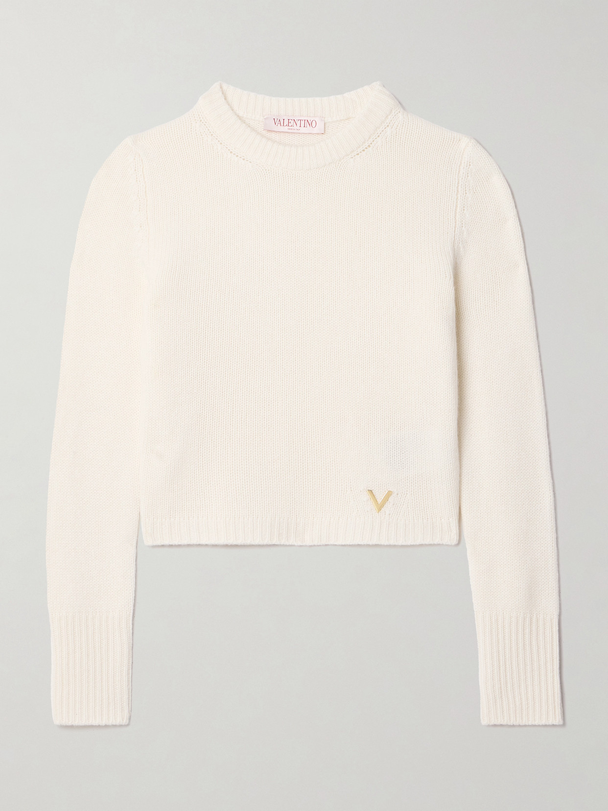 VALENTINO CROPPED EMBELLISHED CASHMERE SWEATER