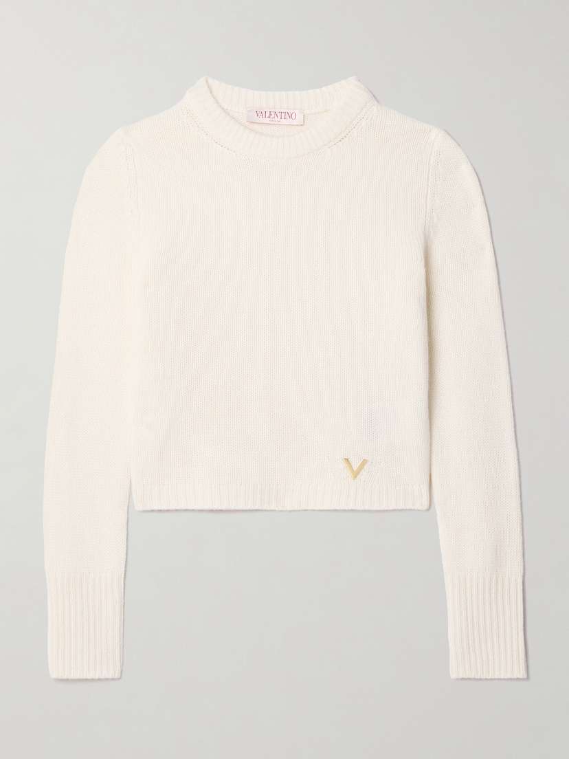 Valentino Garavani Cropped Embellished Cashmere Sweater