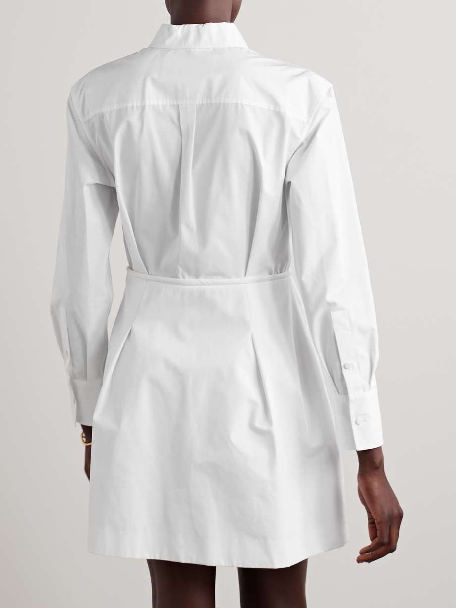 bow-detailed pleated cotton-poplin mini shirt dress