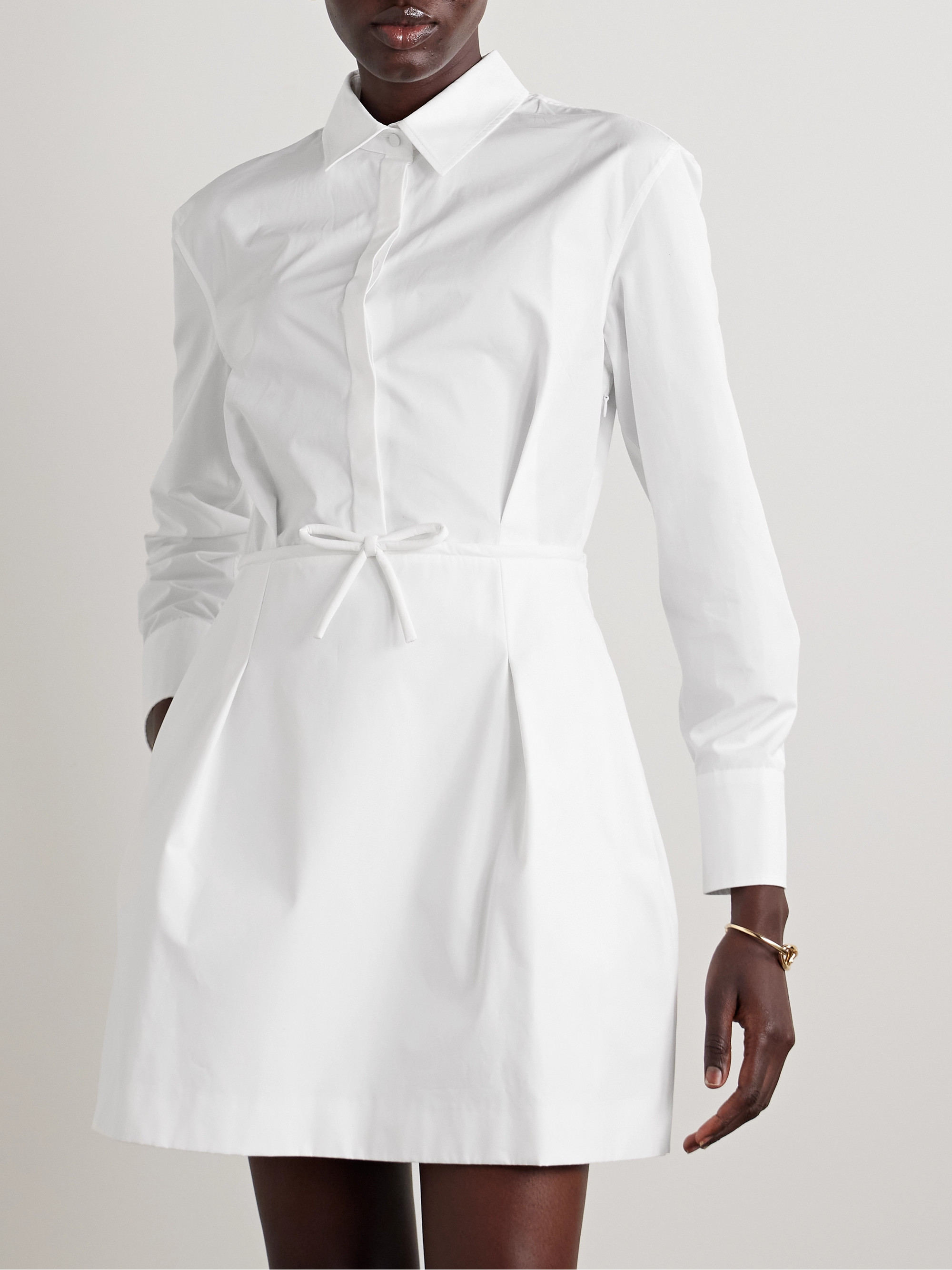 Valentino Garavani Bow-detailed pleated cotton-poplin mini shirt dress thumbnail