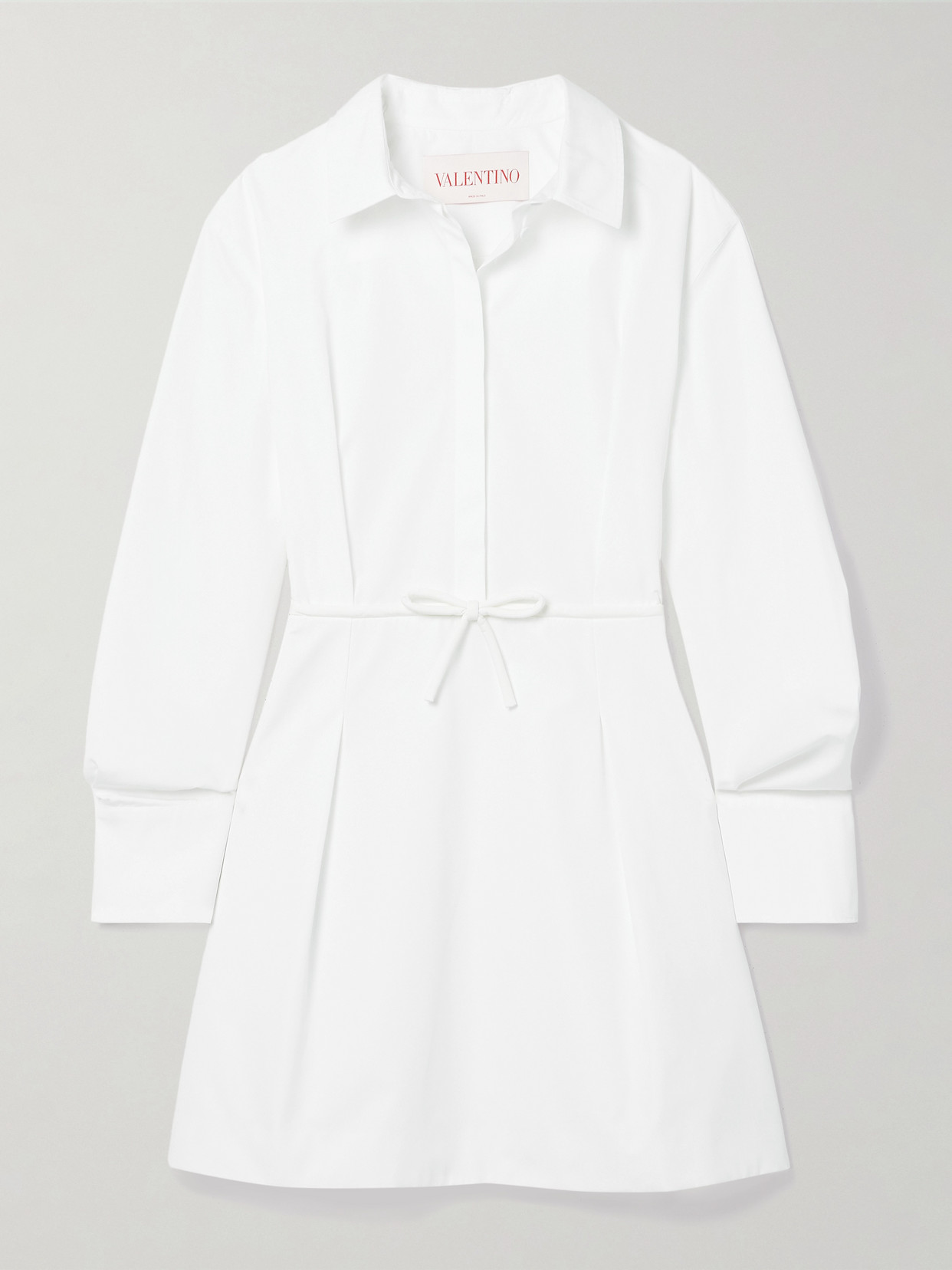 Valentino Garavani - Bow-detailed Pleated Cotton-poplin Mini Shirt Dress - White