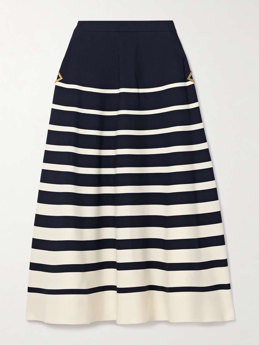 Valentino Garavani Embellished Striped Wool And Silk-blend Midi Skirt