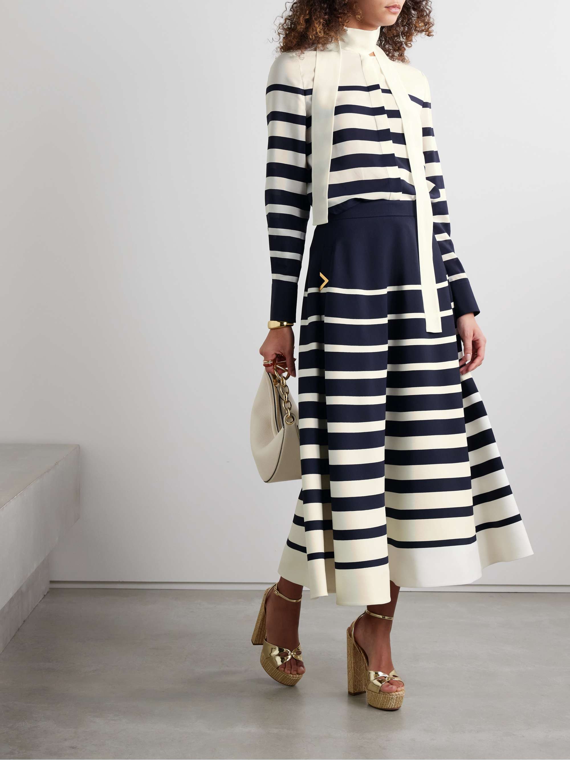 VALENTINO GARAVANI ウール＆シルク混 ミディ丈スカート ストライプ柄  