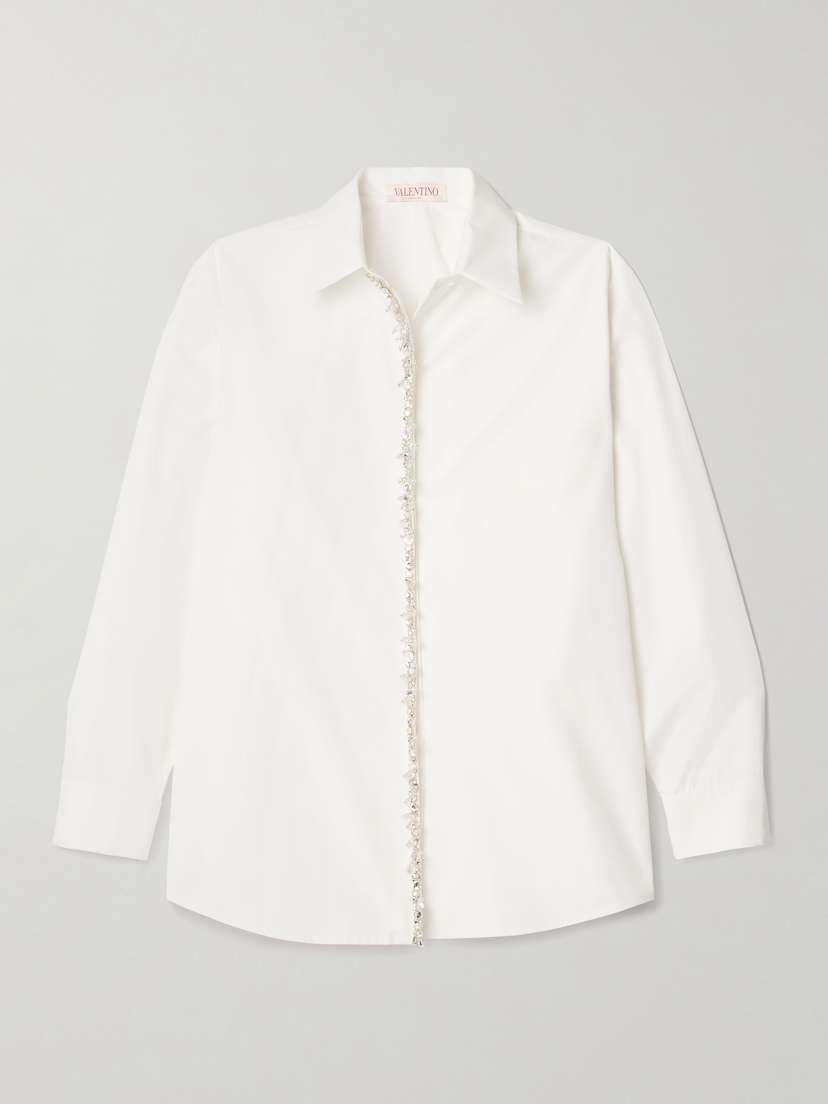 Valentino Garavani Oversized Embellished Cotton-poplin Shirt
