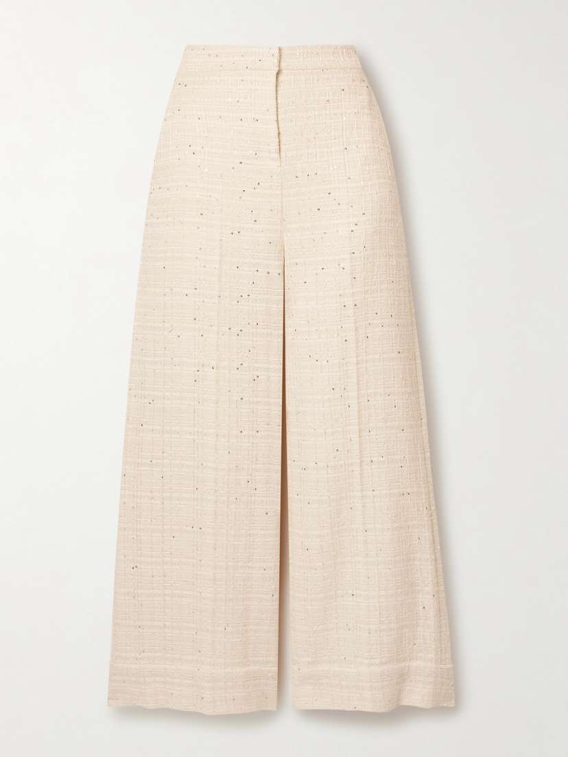 Valentino Garavani Embellished Cotton-blend Bouclé-tweed Wide-leg Pants