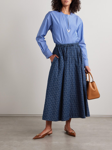 Valentino Garavani Denim-jacquard midi skirt