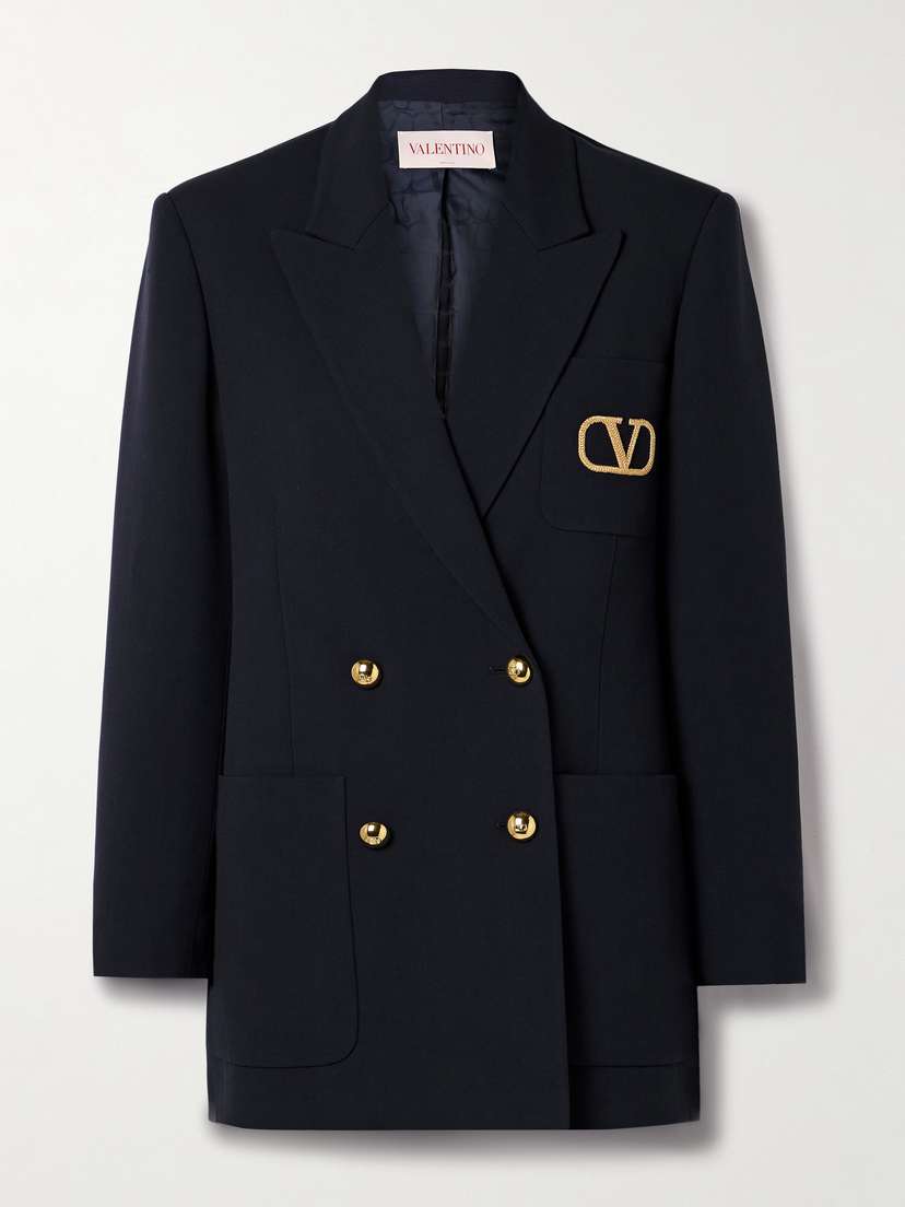 Valentino Garavani Double-breasted Embroidered Wool Blazer