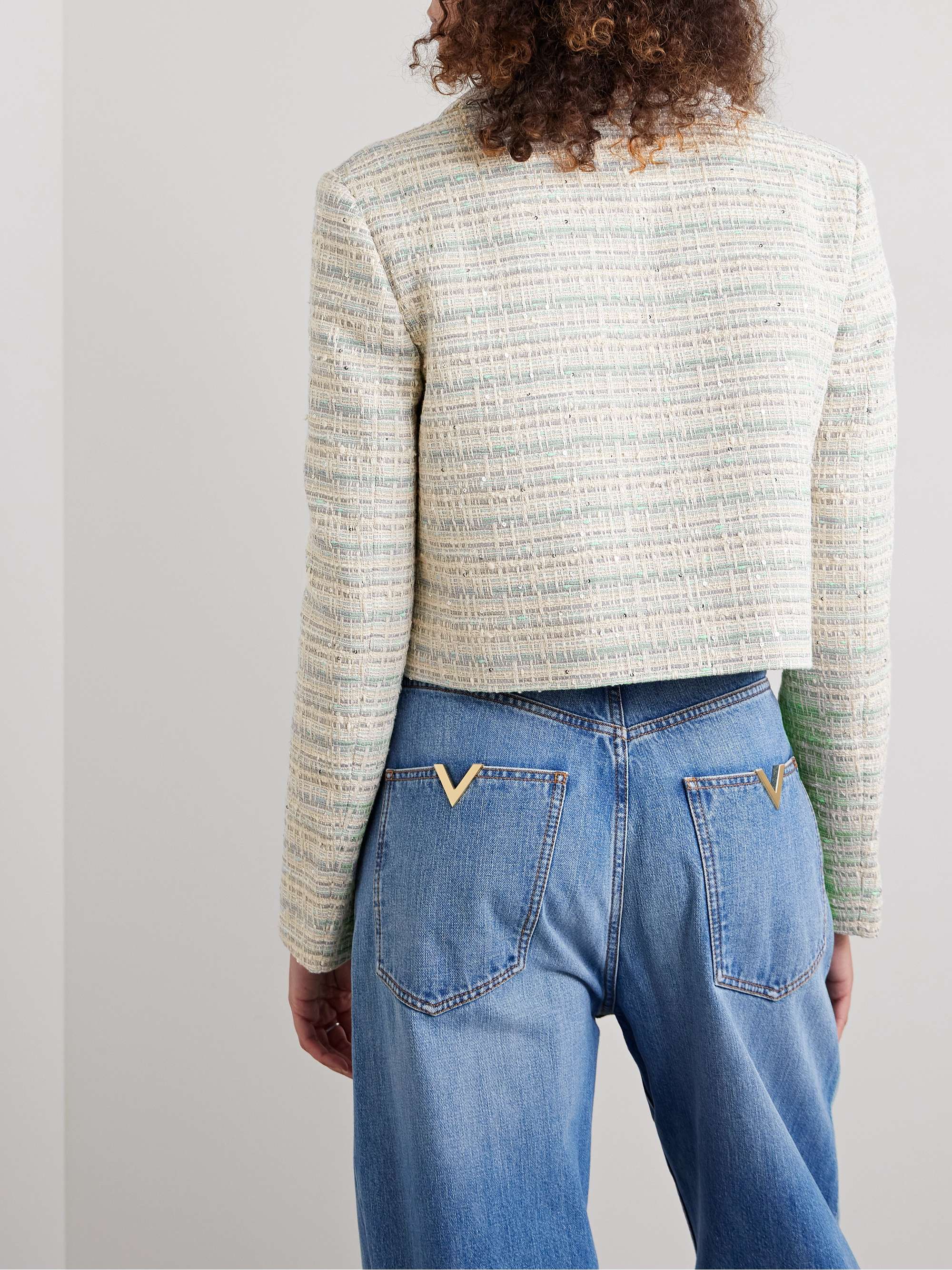VALENTINO GARAVANI Cropped embellished cotton-blend tweed