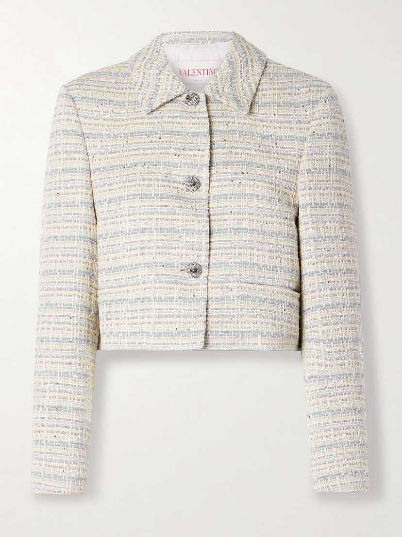 Valentino Garavani Cropped Embellished Cotton-blend Tweed Jacket