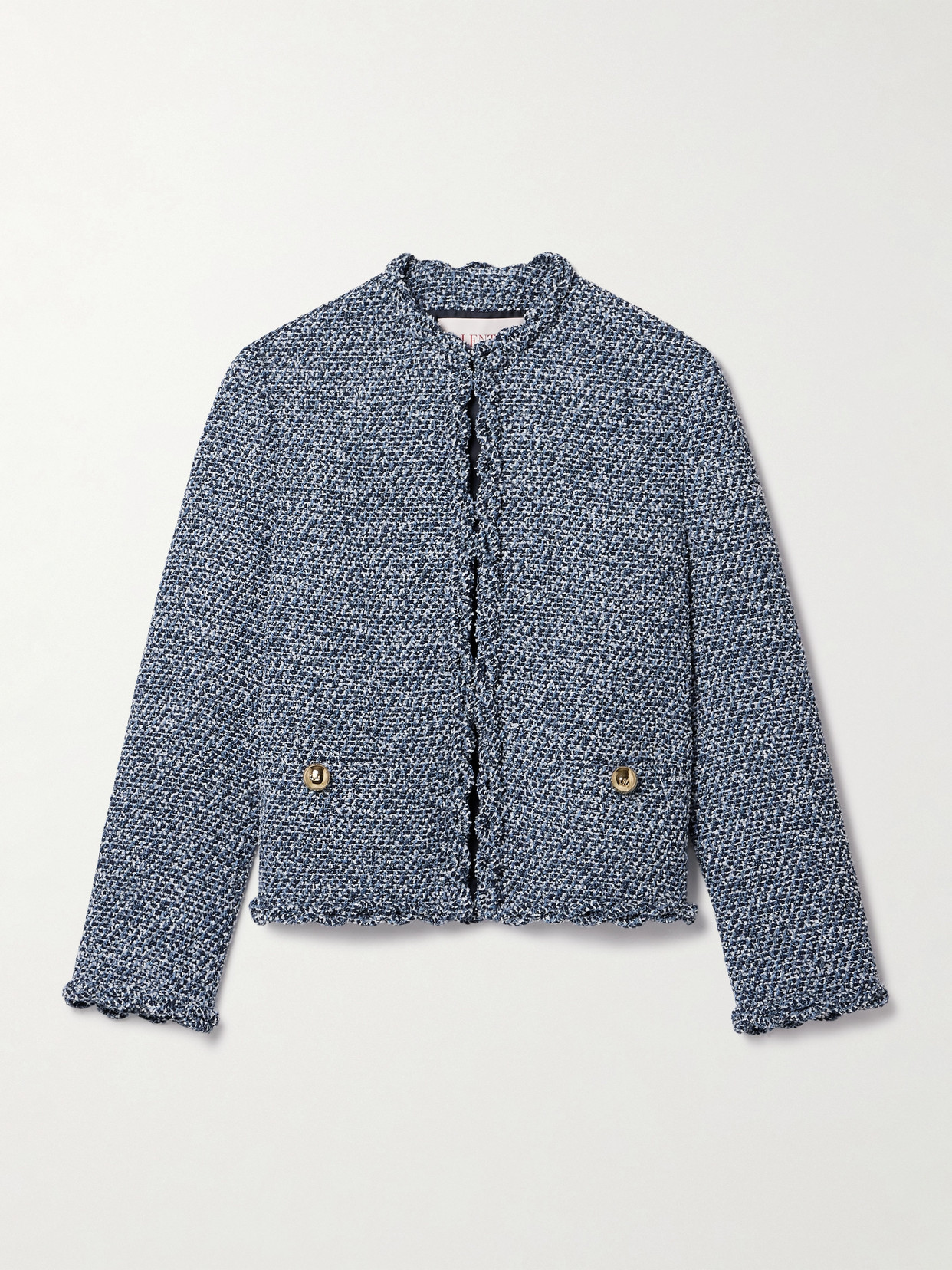 Valentino Ruffled Tweed Jacket In Blue