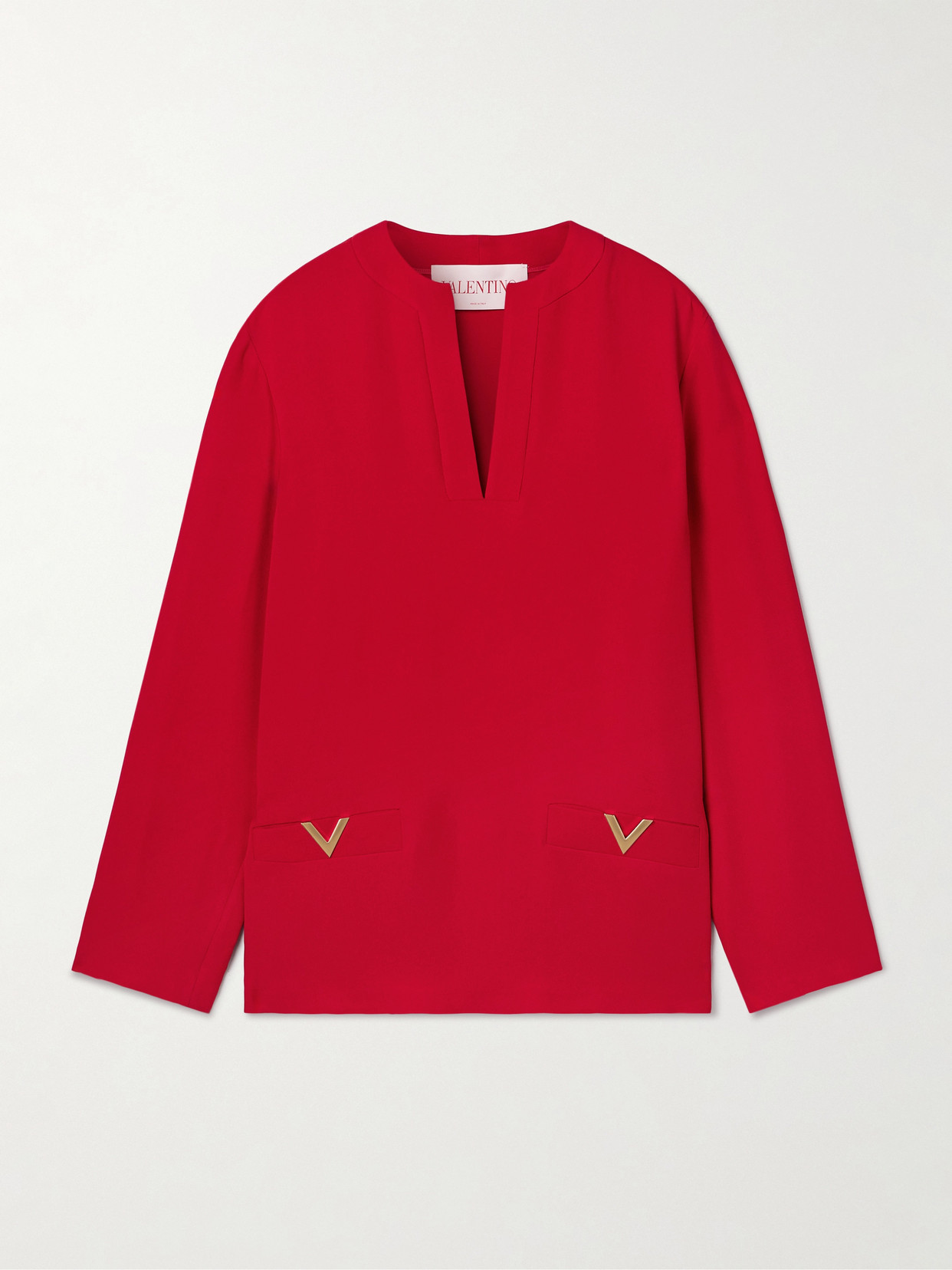Valentino Embellished Silk Crepe De Chine Blouse In Red