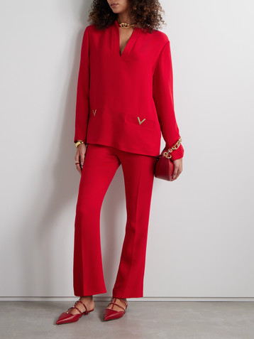 Valentino Garavani Embellished silk crepe de chine blouse