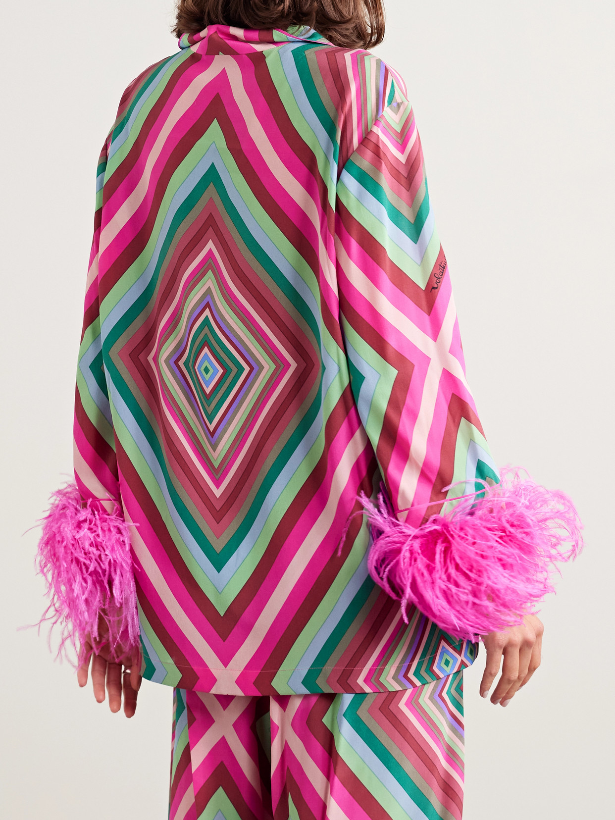 Garavani - Feather-Trimmed Printed Silk Crepe De Chine Shirt