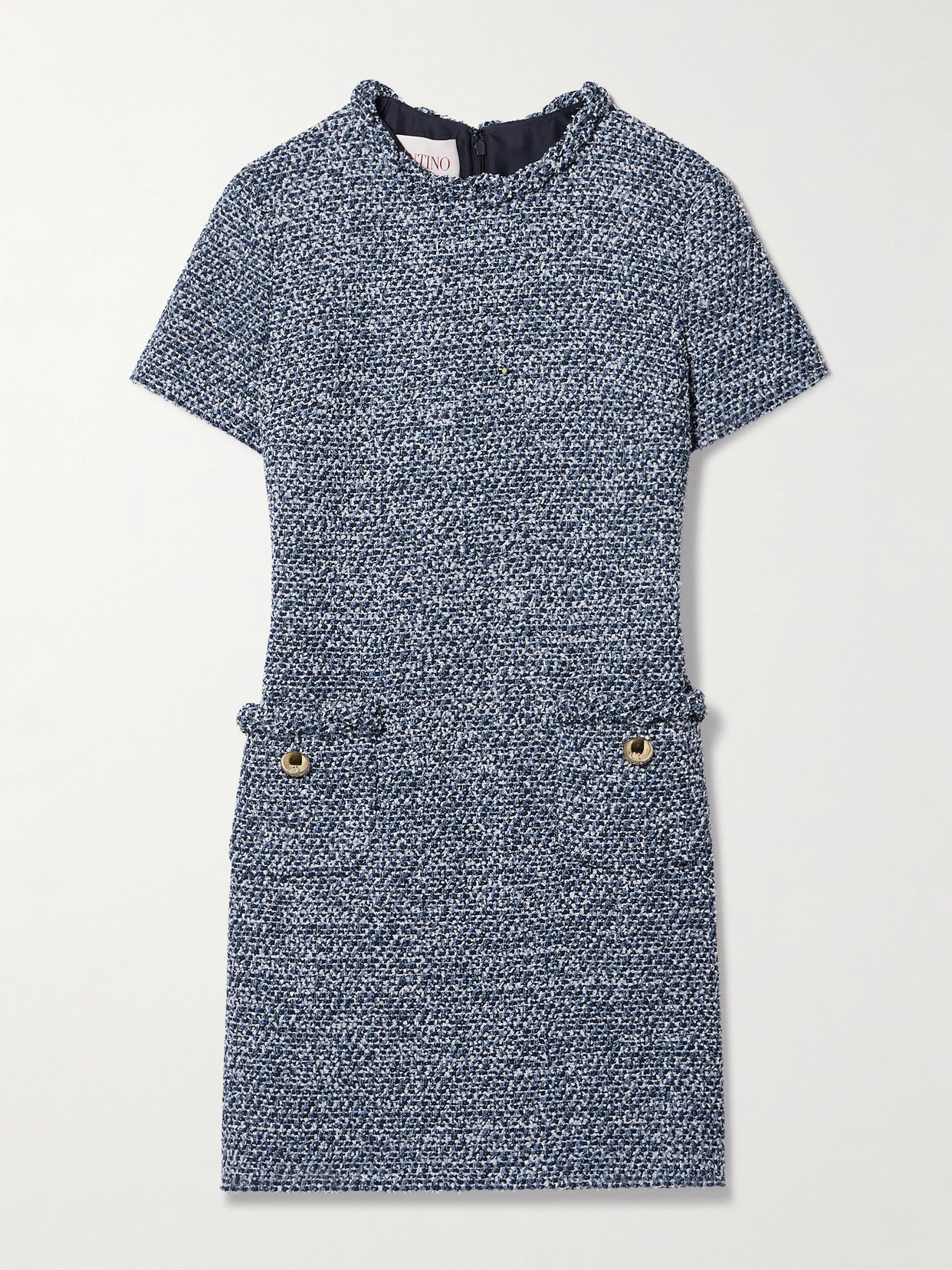 Valentino Embellished Tweed Mini Dress In Blue