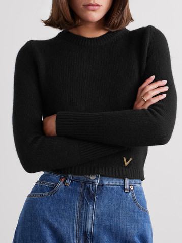 Valentino Garavani Cropped embellished cashmere sweater