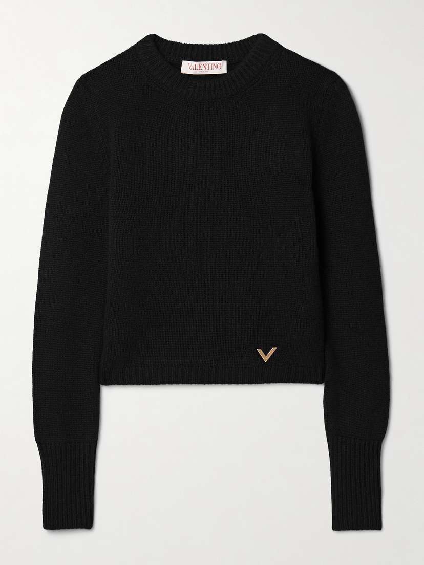Valentino Garavani Cropped Embellished Cashmere Sweater