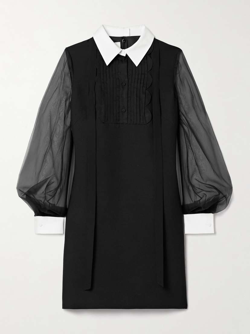 Valentino Garavani Organza-trimmed Wool And Silk-blend Crepe Mini Dress