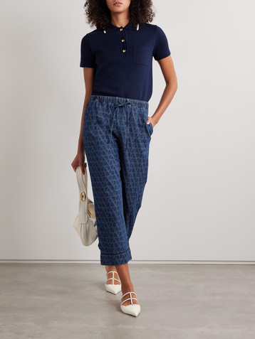 Valentino Garavani Cropped denim-jacquard wide-leg pants