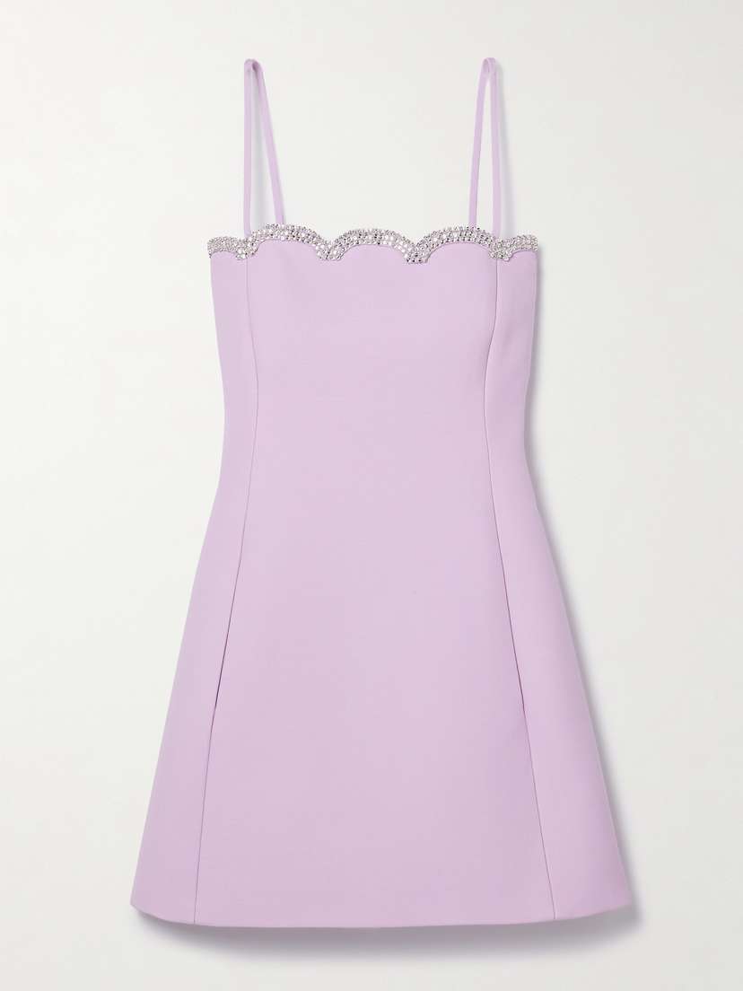 Valentino Garavani Scalloped Crystal-embellished Wool And Silk-blend Crepe Mini Dress