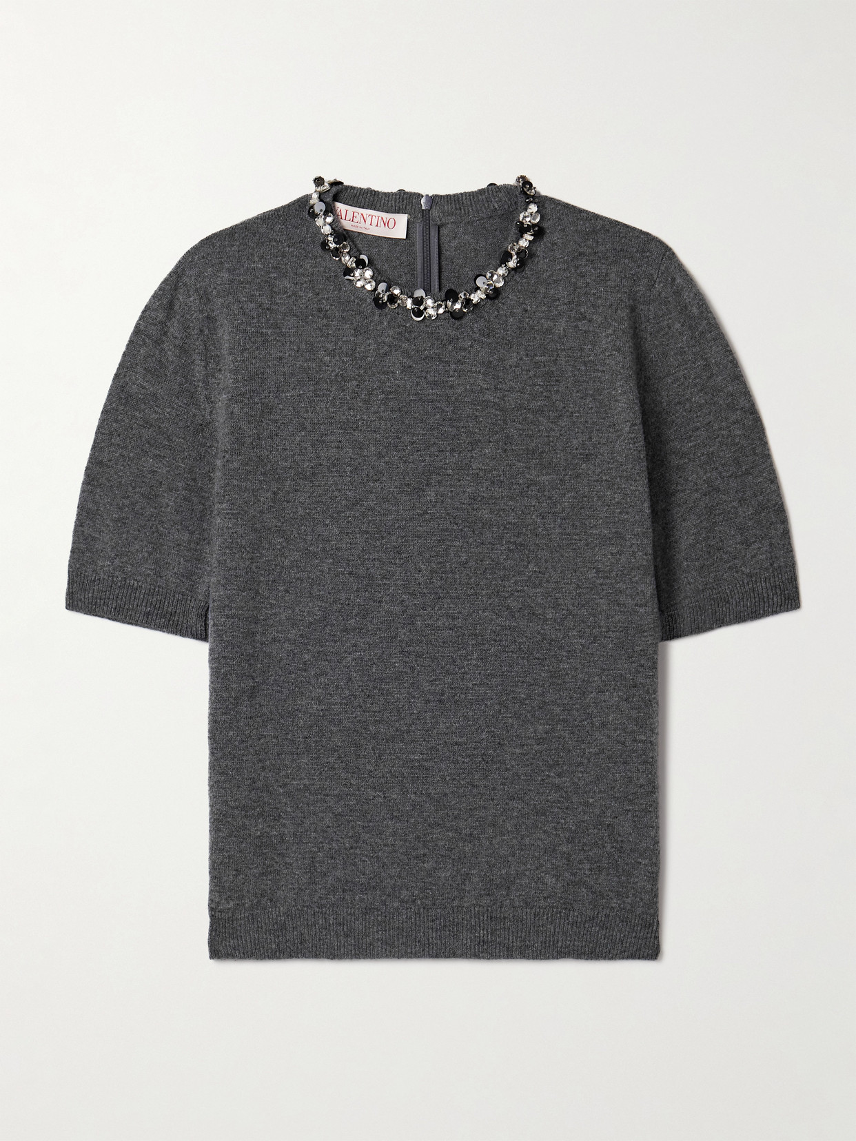 Valentino Embellished Wool Sweater In Gray