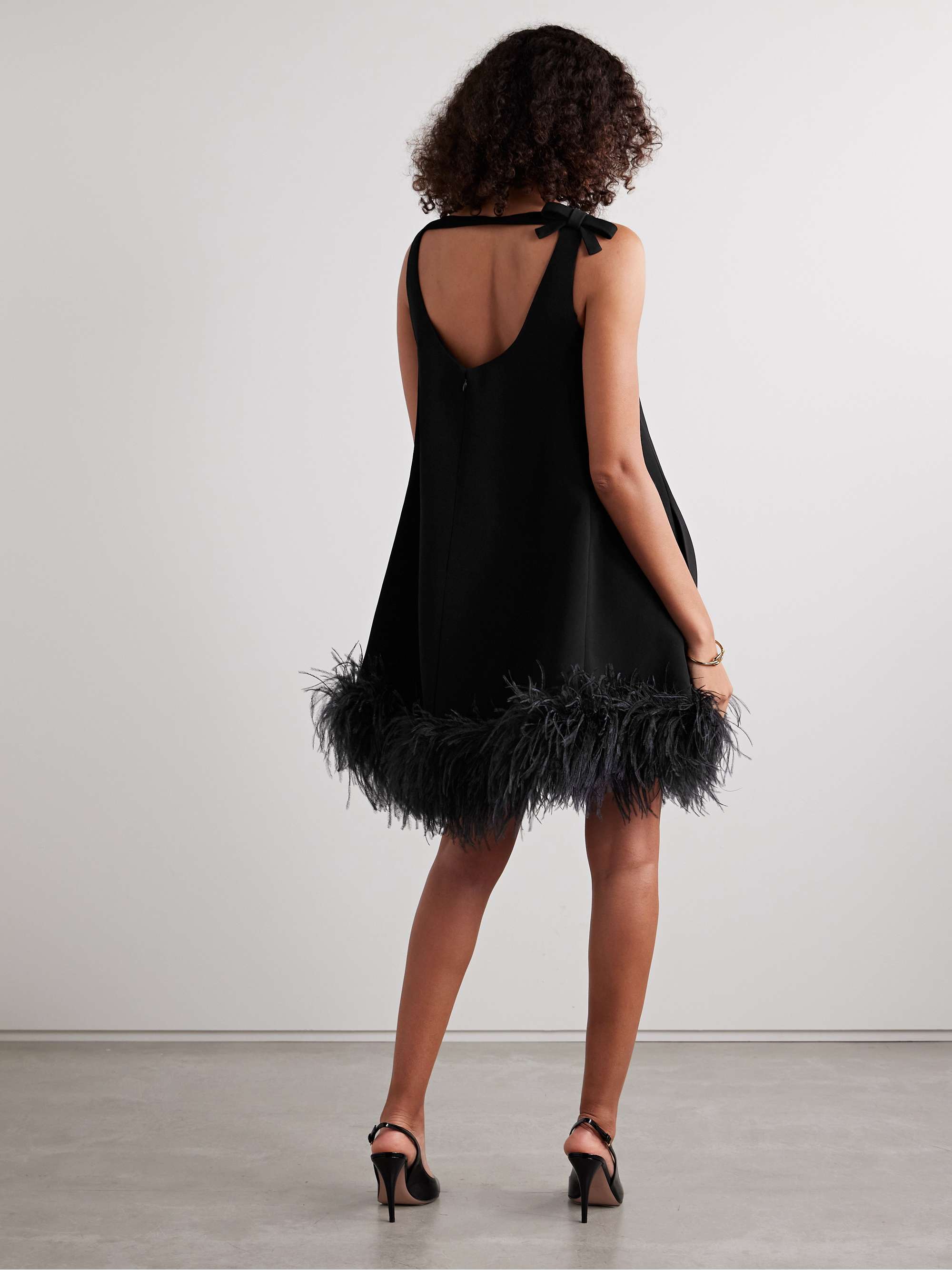 VALENTINO GARAVANI Feather-trimmed crepe mini dress | NET-A-PORTER