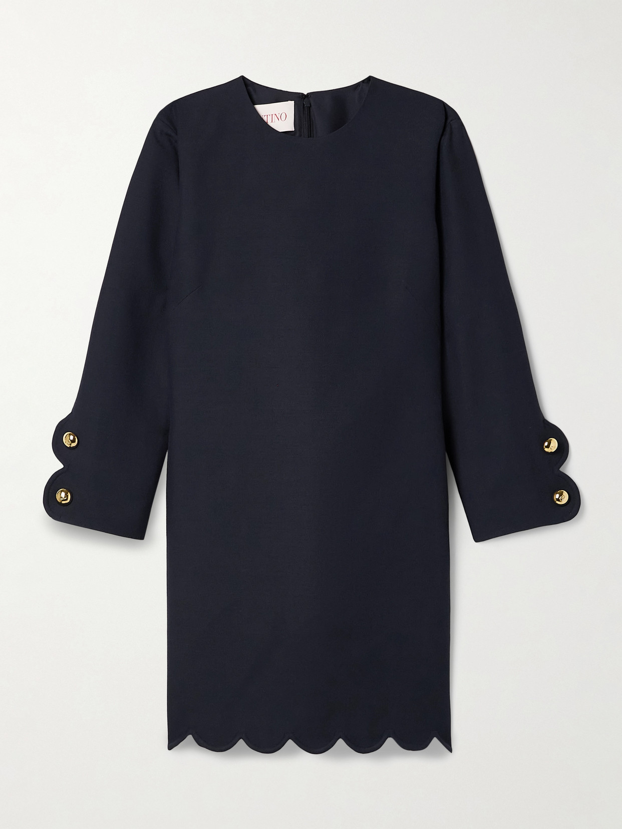 Valentino Scalloped Wool And Silk-blend Cady Mini Dress In Blue