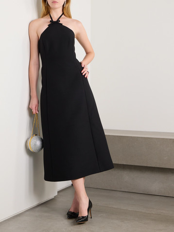 Valentino Garavani Wool and silk-blend crepe halterneck midi dress
