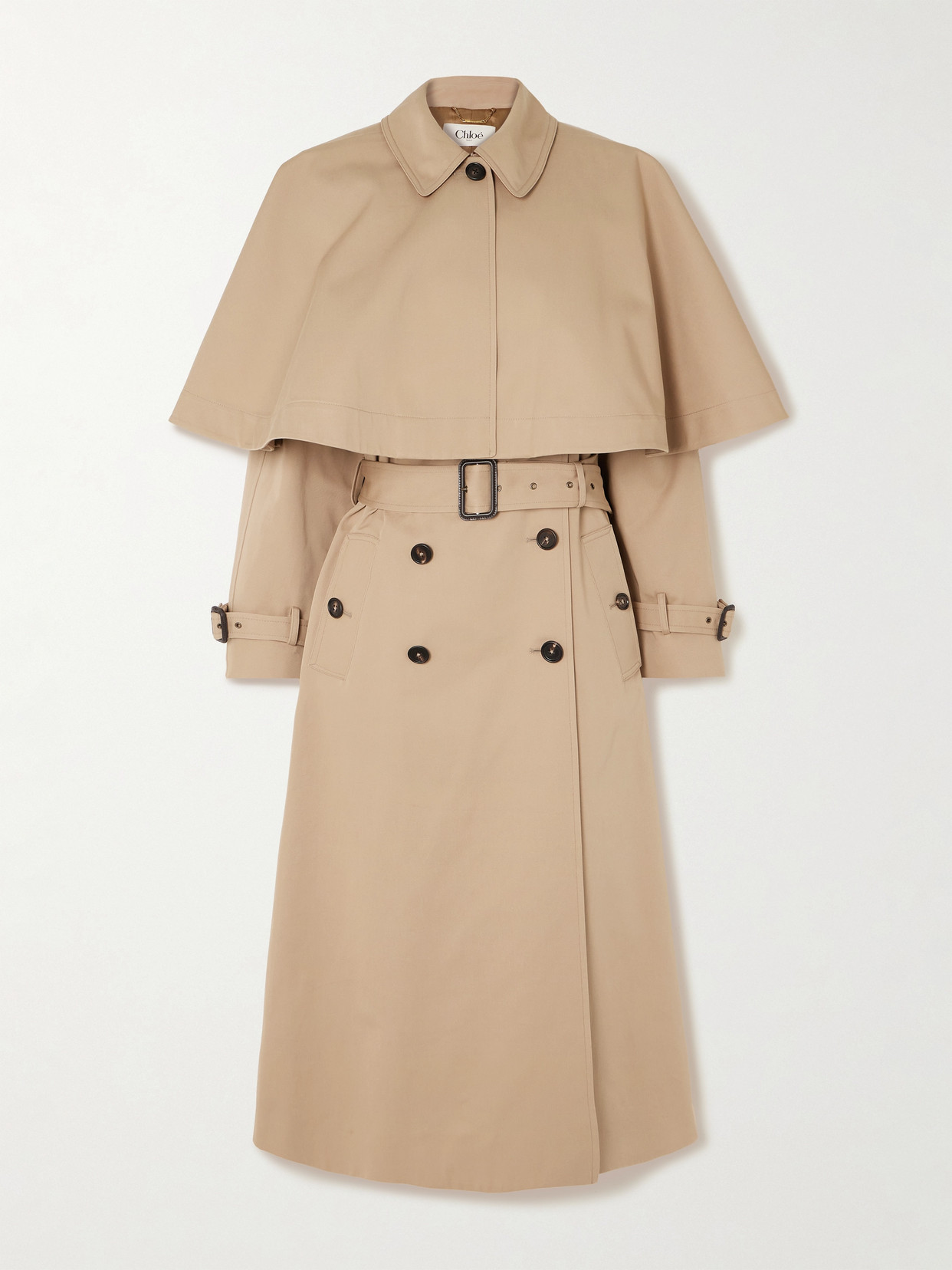 Chloé Layered Leather-trimmed Organic Cotton-gabardine Trench Coat In Neutrals