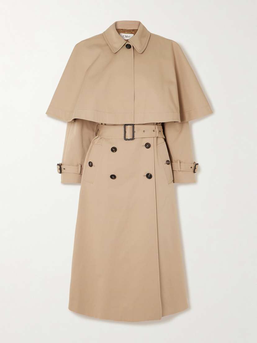 Chloé Layered Leather-trimmed Organic Cotton-gabardine Trench Coat