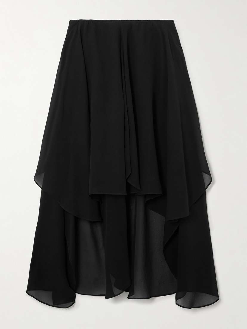 Chloé Asymmetric Layered Pleated Silk-georgette Midi Skirt