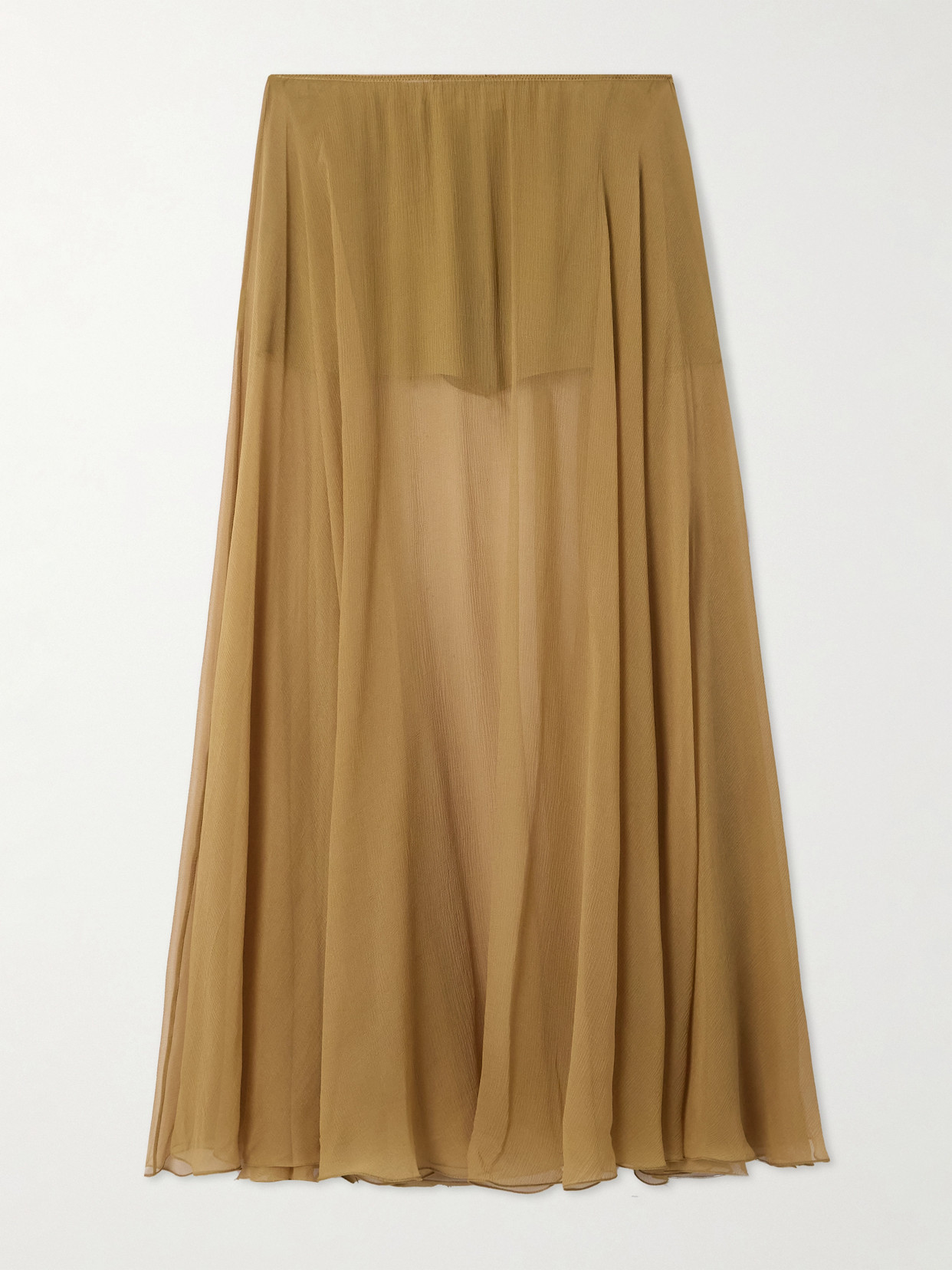 Chloé Pleated Silk-mousseline Midi Skirt In Gold