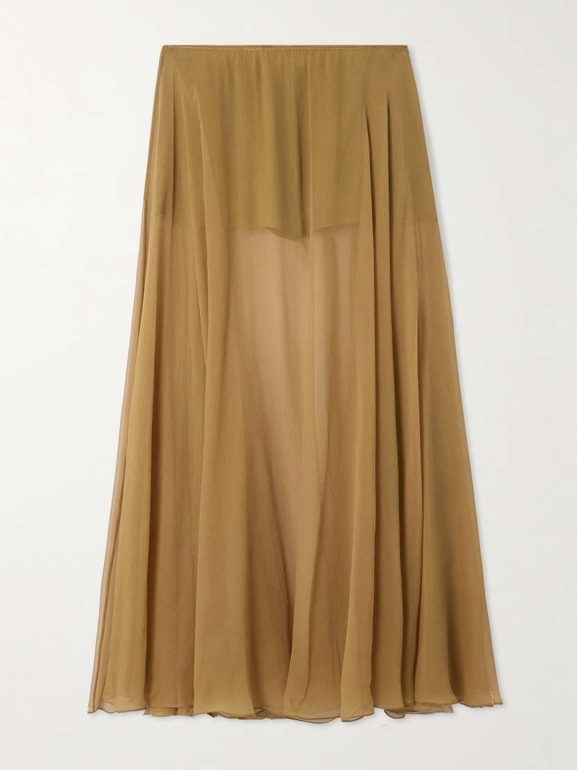 Chloé Pleated Silk-mousseline Midi Skirt