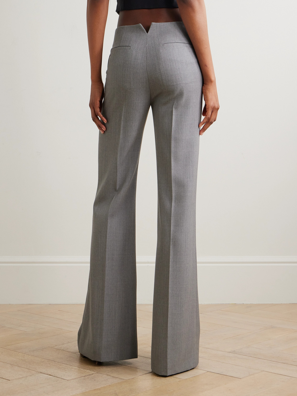 Chloé Grain De Poudre Wool Flared Pants In Gray