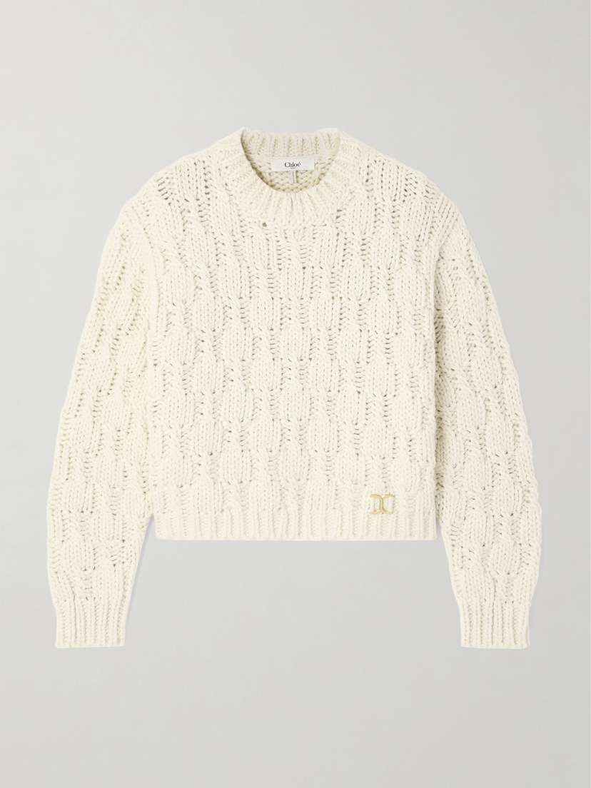 Chloé Cropped Cable-knit Wool, Silk And Cashmere-blend Sweater