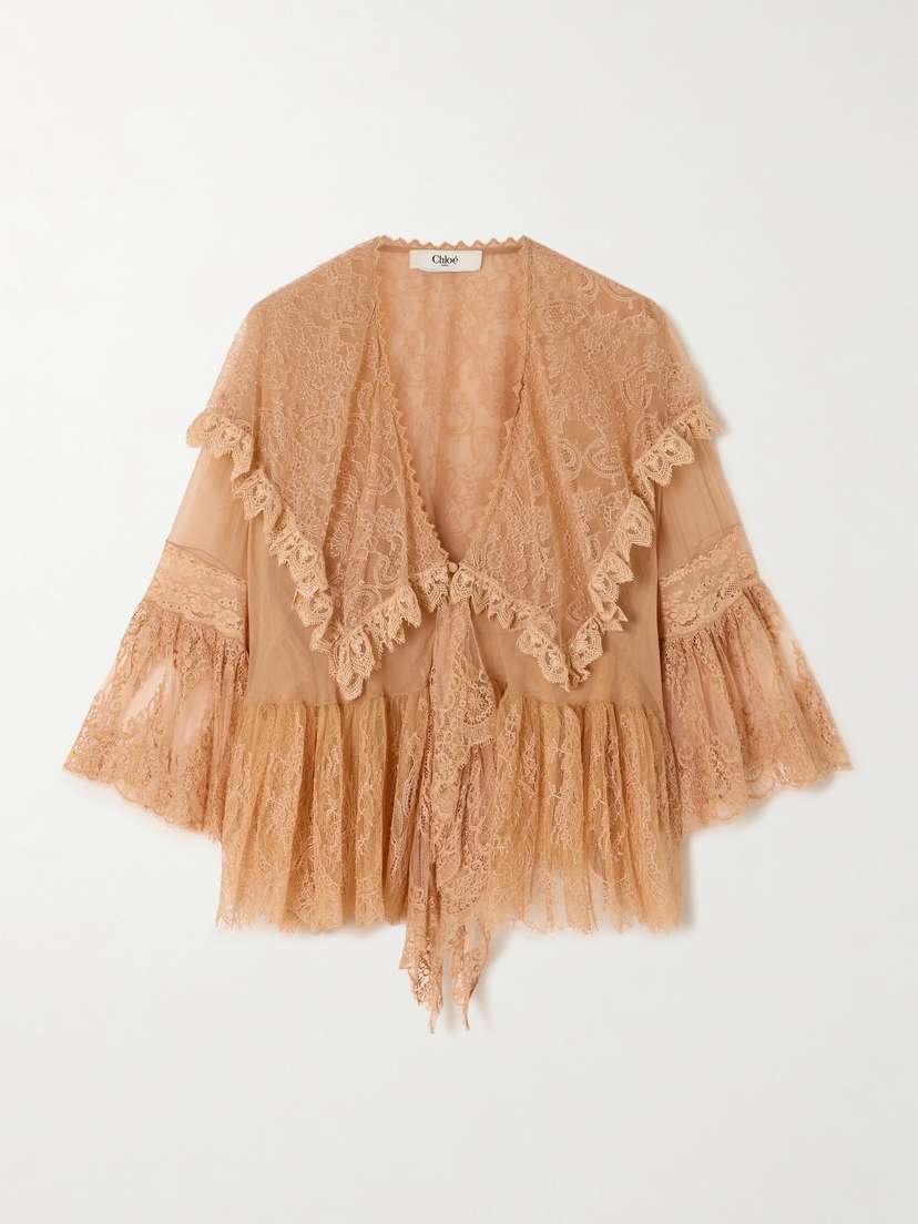 Chloé Lace-trimmed Embroidered Silk-chiffon Blouse