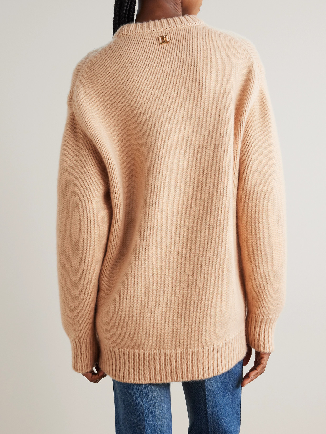 Chloé Oversized Knitted Sweater In Cashmere & Cotton Pink Size M 100% Cotton In Neutrals