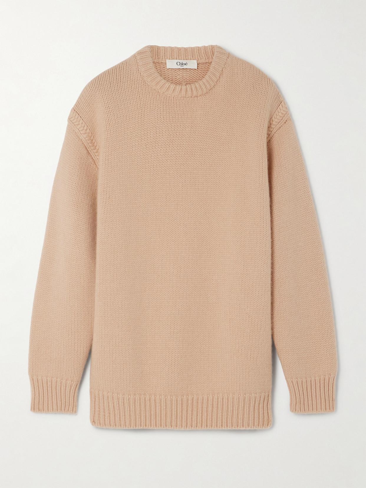 Chloé Oversized Knitted Sweater In Cashmere & Cotton Pink Size M 100% Cotton In Neutrals